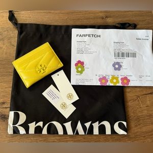 TORI BURCH (Brown's London)-Imported (NWT) Quilted Yellow Leather Card Holder